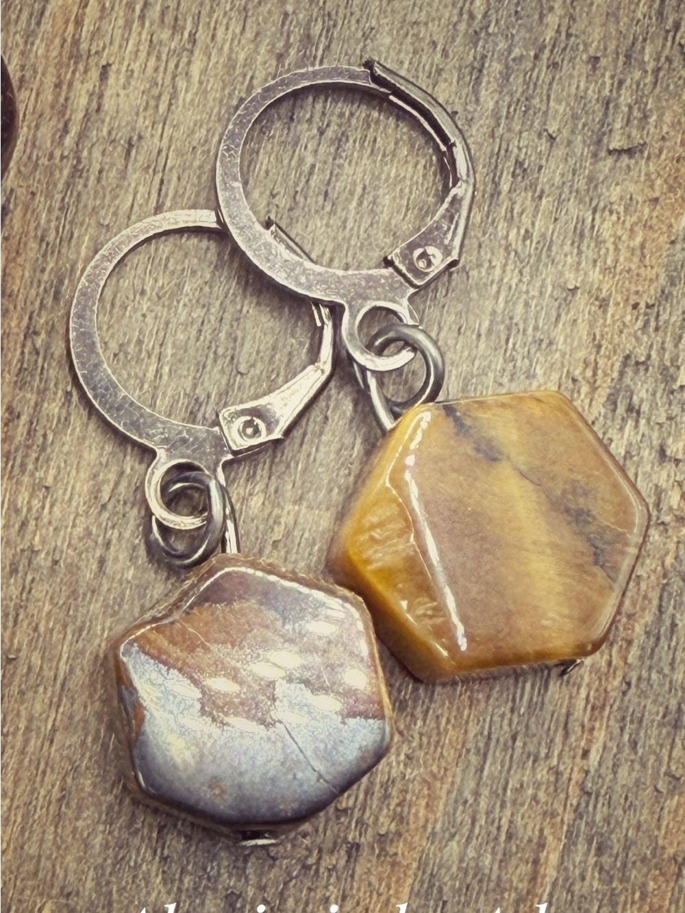 Handcrafted Hexagon Tiger’s Eye Drop Earrings - Brown